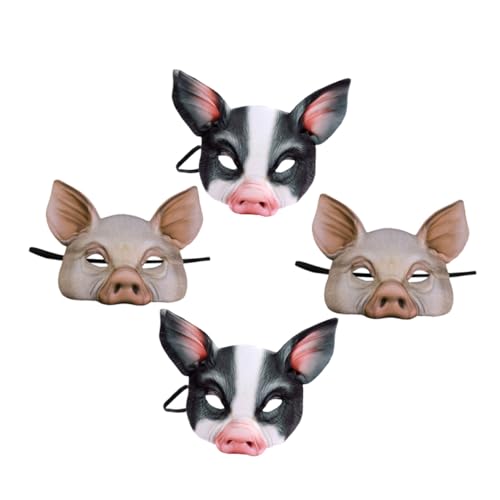 Kisangel 4 Stück Teiliges Schweinemasken- Halbe Gesichtstiere Atmungsaktive Tiermasken für Karneval Halloween Kostümparty Vielseitig Einsetzbar Komfortabel Passend für Männer und Frauen von Kisangel