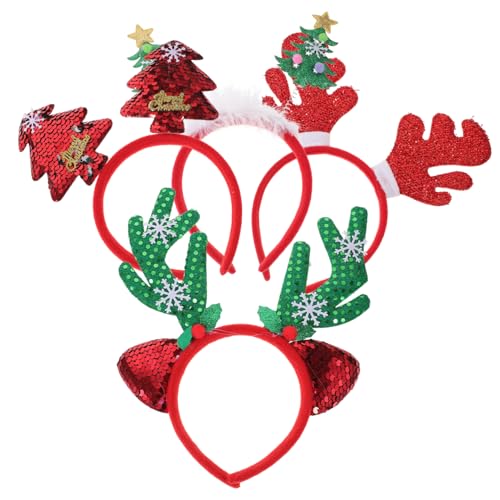 Kisangel 4 Stück Weihnachtlicher Haarreif mit Rentiergeweih und Weihnachtsbaum Teiliges Headband für Erwachsene für Festlichkeiten und Rollenspiele von Kisangel