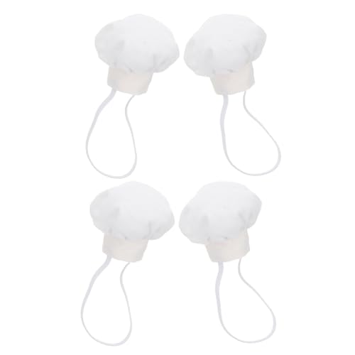 Kisangel 4 Stück kleine weiße Kochmützen für Babypuppen, Mini-Puppenkopfbedeckungen für 10–15 cm große Plüschtiere, zum Selbermachen, Basteln, Miniaturhut, Puppenhaus, Basteln, Partydekorationen von Kisangel