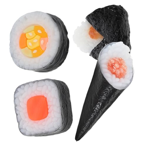 Kisangel 4 Teiliges Simulations Sushi Modell Stoff Requisite Essen Rollenspiel Essen Holz Essen Montessori Sushi Für Sushi Simulation Reisbällchen Künstliches Sushi von Kisangel