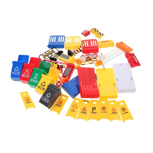Kisangel 40 Stück Frühe Bildungsprostikspielzeug Mini-Mülleimer- zur Müllklassifizierung Mini -Straßenschildmodelle Verkehrskegel-Spielset Mini -Bauspielzeug Minifass Abs von Kisangel
