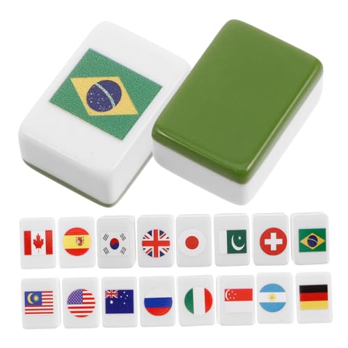 Kisangel 48 Stück Teiliges Mahjong Spielset Nationalflaggen Design Langlebiges Kunststoff Material Vielseitig für Familienparty Spiele Zwei Spieler Varianten für Zuhause und Reisen von Kisangel