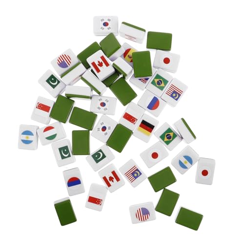 Kisangel 48 Stück Teiliges Mahjong Spielset mit Nationalflaggen Design Langlebige Kunststoff Spielsteine Vielseitiges Eliminations Mahjong für Familien Urlaubs und Partyspiele Kreatives von Kisangel