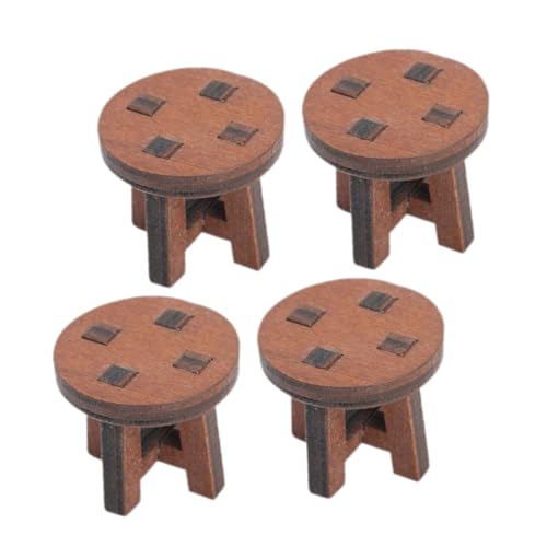 Kisangel 4Stücke Puppenhausstuhl Stühle für Puppenhaus Deko Realistische Mini Möbel für Schlafzimmer Innenhöfe und Wohnzimmer Retro Design Verarbeitung Runde von Kisangel
