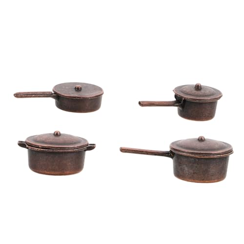 Kisangel 4er Set Puppenhaus -Topf -Set Fröhliches Mini-kochgeschirr Puppenhaus-miniaturen Ornamente Miniaturtöpfe Minitöpfe DIY-puppenhaus-bausatz Mini Möbel Dark Brown Metall von Kisangel