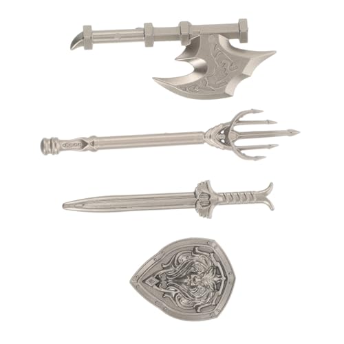 Kisangel 4pcs Kids Miniature Schwerter Shields Axe Und Fordent Set Mini Tiny Play Sword and Shield Für Jungen Schloss Bausteine ​​Accessoires Für Kinderspielzeugschwert Und Schild Set Für von Kisangel