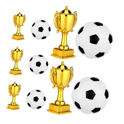 Kisangel 5 Sätze Goldene Mini Trophäen und Fußball Toppers aus Kunststoff Kleine Auszeichnung für Sportpartys und Geburtstagsfeiern von Kisangel