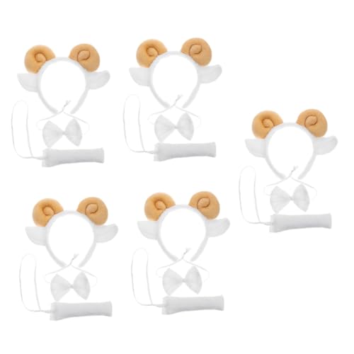 Kisangel 5 Sätze Schaf Ohren Haarreif Set mit Plüsch Hörnern und Leichtes Bequemes Halloween Kostümzubehör für Damen Vielseitiges Tier Accessoire für Cosplay und Party von Kisangel