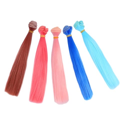 Kisangel 5 Stück Hochtemperaturfaser Puppenperücke Gerades Weiches Haar Zuschneidbar für DIY Puppenhandwerk Vielfältige Farben Realistische Textur von Kisangel