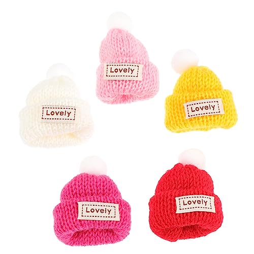 Kisangel 5 Stück Mini Strickmützen aus Wolle Bunte Kleine Häkelmützen für DIY Basteln Christbaumschmuck und Partydekoration Handgefertigte Mini Hüte als Accessoires und Geschenkideen von Kisangel