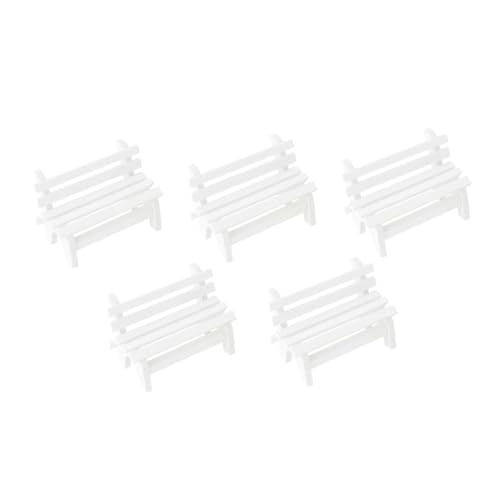 Kisangel 5 Stück Miniatur Holzbank Weiß Dekoratives Puppenhaus Möbel Modell Fotorequisite Schreibtisch Ornament Handgefertigte Micro Landschaftsdekoration von Kisangel
