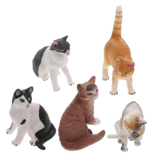 Kisangel 5 Stück Miniatur Katzenfiguren aus Kunststoff Niedliche Cartoon Katzen Deko Lebensechte Mini Katzen Ornamente für Tisch Schreibtisch Zuhause und Büro Dekoration von Kisangel