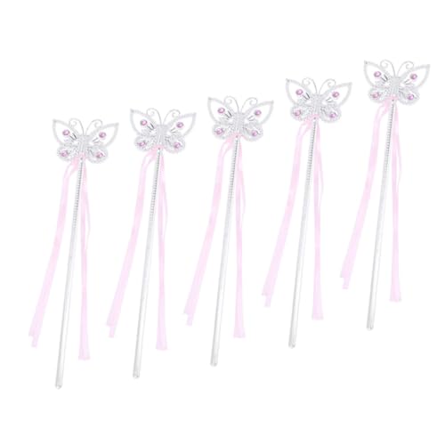 Kisangel 5 Stück Schmetterling Zauberstab Feenstäbe für Schmetterlingsflügel für Mädchen Prinzessin Zauberstab Mädchenparty-Fee-Zauberstäbe Dekorative Zauberstäbe Schleife von Kisangel