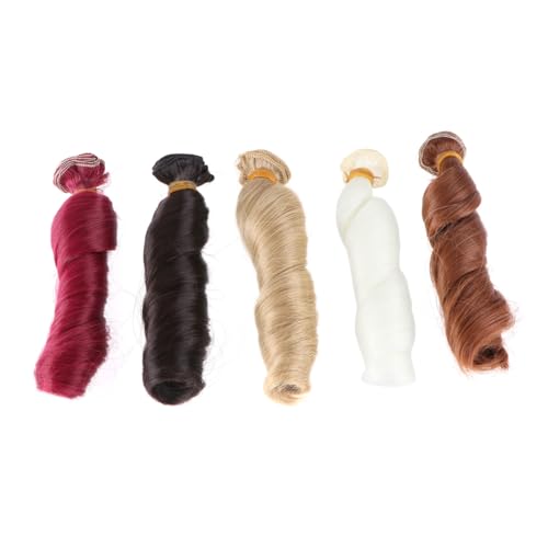 Kisangel 5 Stück Teiliges Bjd Puppenperücken aus Hitzebeständigem Hochtemperatursilk mit Lockigem Haar Bunte Handarbeit Haarverlängerungen DIY Puppenhaar Dekoration für Kreative von Kisangel