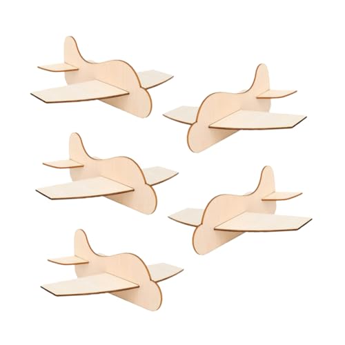 Kisangel 5 Stück Teiliges DIY Holzflugzeug zum Bemalen Leichtes Sicheres Spielflugzeug für Kreative Bastelprojekte Blanko Oberfläche für Gestaltung Fördert Fantasie und Motorik von Kisangel