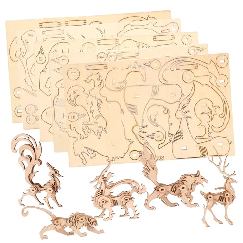 Kisangel 5 Stück Teiliges Holzpuzzle Tiere DIY für Erwachsene Sicherer Leichter Werkstoff Fördert Konzentration und Räumliches Denken Kreative Tiermodelle als Dekoration für Zuhause und von Kisangel