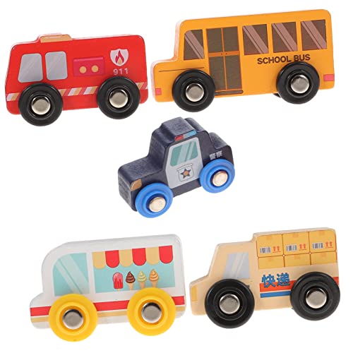 Kisangel 5 Stück Teiliges Holzspielzeug Fahrzeuge für Lernspielzeug Feuerwehrwagen Polizeiauto Co Sicher und Robust für Kleinkinder für Jungen und Mädchen von Kisangel