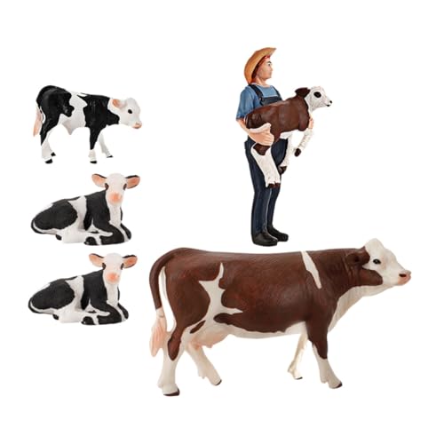 Kisangel 5 Stück Teiliges Miniatur Farmtier Realistische PVC Kuhfigur Simulation Bauernhof Tiere Lernspielzeug für Indoor Outdoor Deko Detailreiche Nachbildung von Kisangel