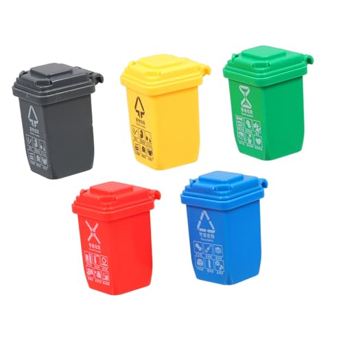 Kisangel 5 Stück Teiliges Miniatur Mülltonnen mit Deckel Robuste Kindermülltrennung Realistische Desktop Abfallbehälter für Puppenhaus Dekoration und Interaktives Lernen von Kisangel