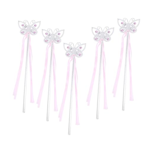 Kisangel 5 Stück Teiliges Zauberstäbe mit Schmetterlingsflügeln Rosa Glitzer Zauberstab für Mädchen Niedliche Feenstäbe für Party Cosplay Halloween und Bühnenauftritte von Kisangel