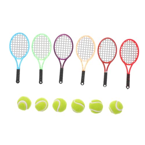 Kisangel 6 Sätze Mini-Sportartikel Sportzubehör für Puppenstuben Mini-Badmintonschläger Miniatur-Puppenhauszubehör Miniatur-Tischtennisschläger Tennisschläger Dekoration Beflockung von Kisangel