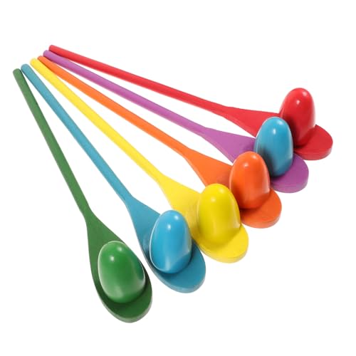 Kisangel 6 Sätze Teiliges Holz Ei Balance Spielset mit Löffel Farbenfrohes Gleichgewichtstraining für Robust und Sicher für Hand Auge Koordination Geschicklichkeitsspiel für Geburtstags von Kisangel