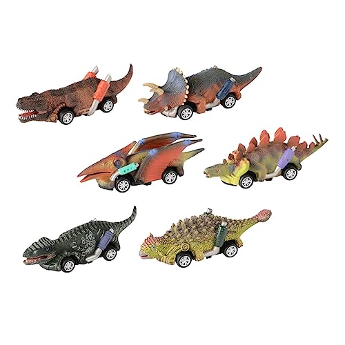 Kisangel 6 Stück Auto zurückziehen Jungenauto Lernspielzeug für Rückzugsfahrzeuge mit Dinosauriermotiven Cartoon-Dinosaurier- Partygeschenk Plastik von Kisangel