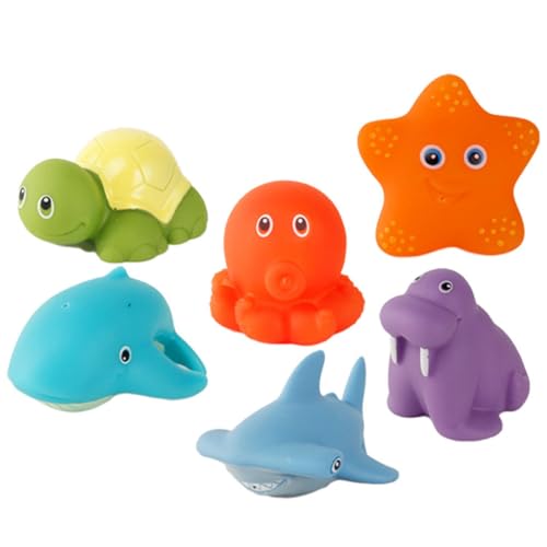 Kisangel 6 Stück Badespielzeug für Teiliges Set mit Niedlichen Cartoon Tierchen Farbwechsel und Quietscher für Badewanne und Dusche für Kleinkinder und Junge Mädchen von Kisangel