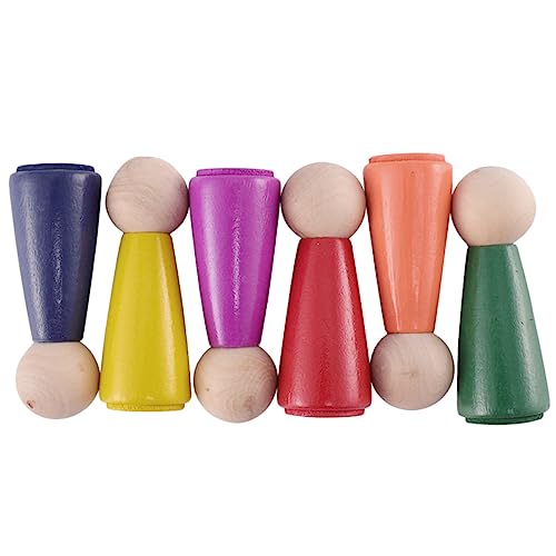 Kisangel 6 Stück Graffiti Puppenspielzeug Marionette Spielzeugfiguren Menschen Kinderspielzeug Peg-Puppen DIY Malpuppe Unbemalt Farbe Anbindung Handwerk Puppen Aus Holz Hölzern Bunt von Kisangel