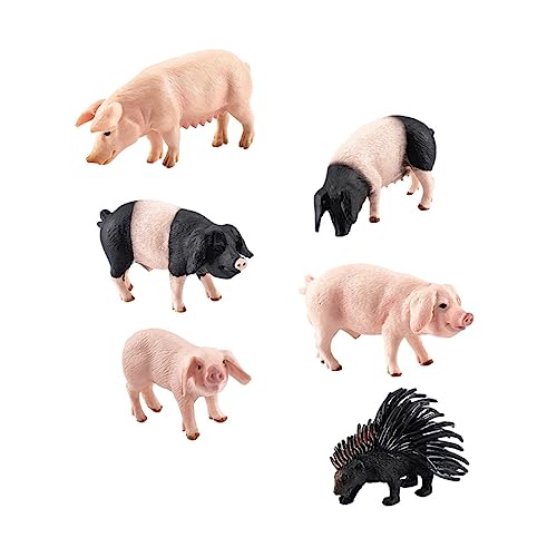 Kisangel 6 Stück Simuliertes Tiermodell klein Bauernspielzeug Schwein Bauernhof Farmtiere Figuren Farmtierspielzeug Simulationstiermodell-Ornamente Tiere Miniaturbaumtiere PVC von Kisangel