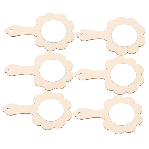 Kisangel 6 Stück Teiliges DIY Holzspiegel Bastelset für Unvollendete Handspiegel aus Holz zum Bemalen Kreatives Bastelspiel für Mädchen Fördert Feinmotorik und Hand Auge Koordination von Kisangel