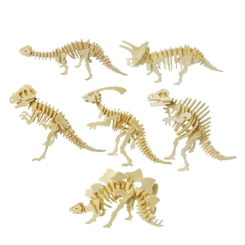 Kisangel 6 Stück Teiliges Dinosaurier Puzzle aus Holz Lernspielzeug mit Bunten Sicheren Teilen für Vorschule Hand Auge koordination und Farberkennung für Jungen und Mädchen von Kisangel