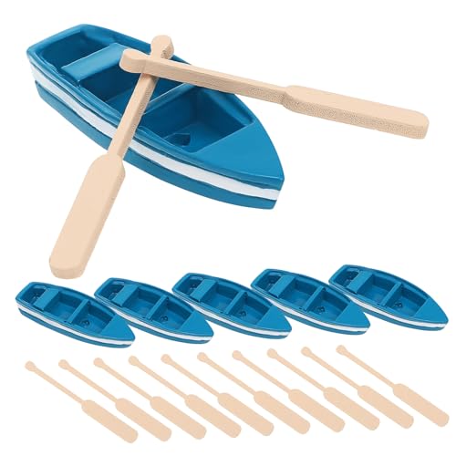 Kisangel 6 Stück Teiliges Mini Holzboot Deko mit Ruderern Realistisches Ruderboot Modell Handgefertigt Robuste Holzqualität Küstennahe Tischdekoration für Wohnräume und Küstenstil von Kisangel