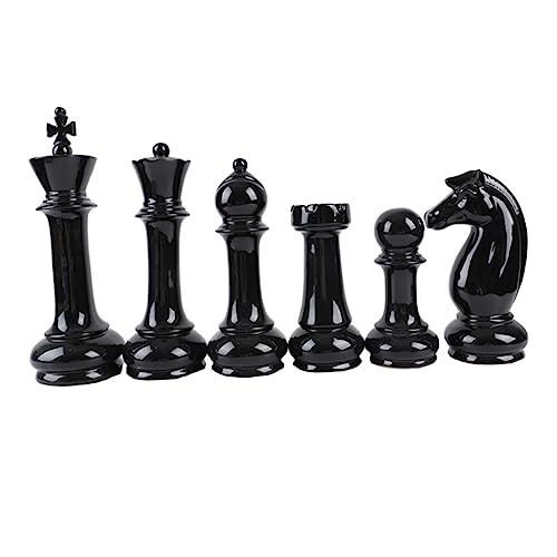 Kisangel 6 Stück Teiliges Schach Dekoration aus Schwarzem Keramik Elegantes Schachornament für Wohnzimmer Büro und Schlafzimmer Design für Stilvolle Raumgestaltung von Kisangel