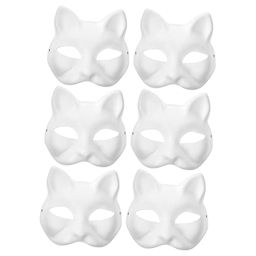 Kisangel 6 Stück handbemalte Maske halloween masken halbe Katzenmaske leer Halloween-Maskenstütze leere Maskerademasken Katzenmasken für Erwachsene Tiermasken Zellstoff Weiß von Kisangel