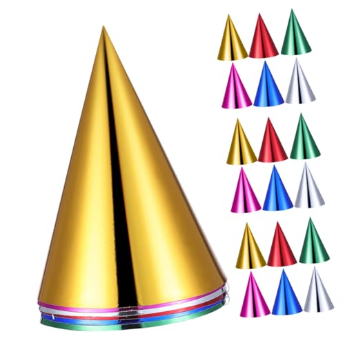 Kisangel 60 Stück Teiliges Partyhüte Metallic Geburtstagsmützen aus Papier mit Elastischem Band Bunte Kegelhüte in Gold Silber Grün Blau Rot Leichte Kopfbedeckung für Kindergeburtstag von Kisangel