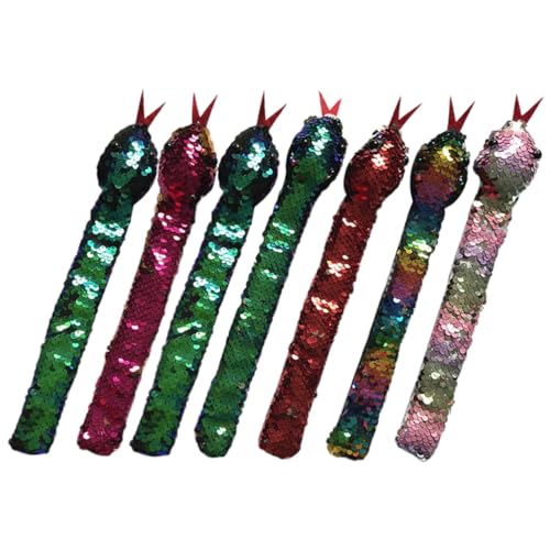 Kisangel 7 Stück Teiliges Snake Slap Bracelet mit Schillernden Pailletten Bunte Farben Wendearmbänder für Party Karneval Halloween Leicht und Kompakt Auffälliges Design für Zufällige Farbe von Kisangel