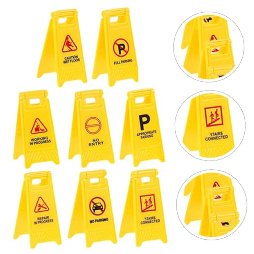 Kisangel 8 Stück Kinderverkehrswarnschild Miniatur Mini-verkehrsbarriere Warnzeichen, Kognitives Kinderspielzeug Kleine Warnzeichen Straßenschild Yellow Plastik von Kisangel