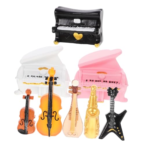 Kisangel 8 Stück Miniaturobjekt Teiliges mit Zarten Miniaturinstrumenten für Puppenhäuser zur Dekoration Zubehör für DIY Projekte Klavier Saxophon und Mehr von Kisangel