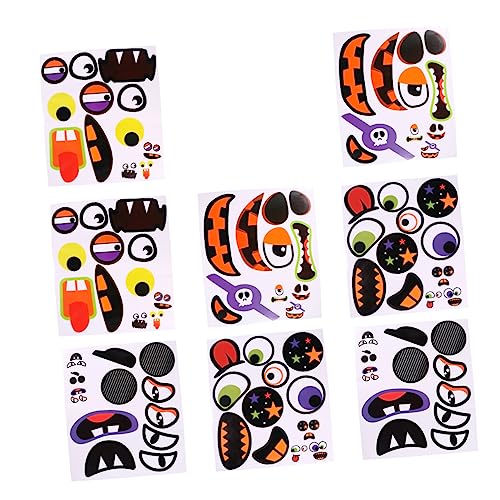 Kisangel 8 Stück Teiliges Halloween Kürbis Gesichtsaufkleber Set Abziehbare Kürbis Gesicht Dekoration Vielseitige Party Sticker für DIY Kürbisgestaltung und Gruselige Halloween pro von Kisangel