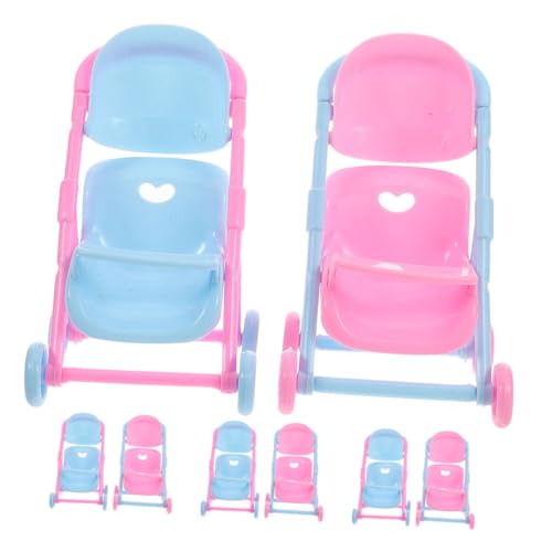 Kisangel 8 Stück Teiliges Mini Puppenwagen Robustem Kunststoff Detailgetreues Fantasievolles Rollenspiel und Puppenhaus-zubehör Tragbar für Drinnen und Draußen von Kisangel
