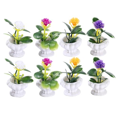 Kisangel 8 Stück Teiliges Miniatur Bonsai Pflanzset Künstliche Miniaturpflanzen mit Lebensechtem Design Bunte Mini Haus Dekoration Feine Verarbeitung als Fotorequisite und Mikro Landschaft von Kisangel