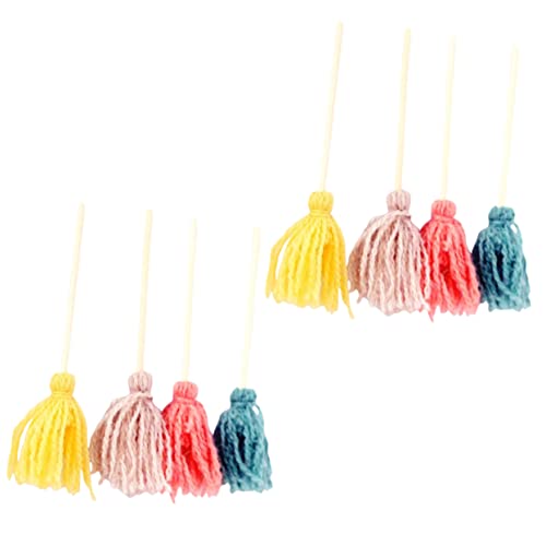 Kisangel 8 Stück Teiliges Miniatur Puppenhaus Mop aus Holz und Langlebige Mini Reinigungswerkzeuge in Pastellfarben für Puppenhaus Zubehör und DIY Dekoration von Kisangel