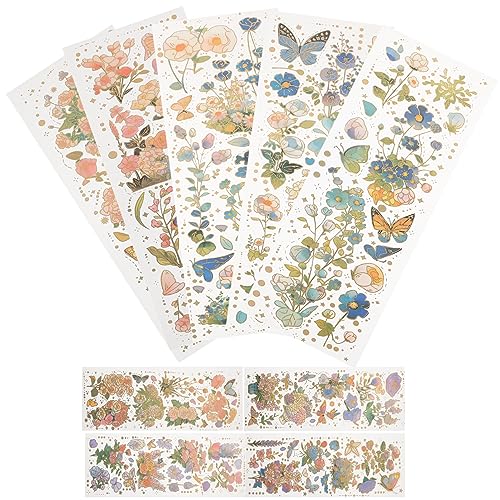Kisangel 9 Blätter Dreidimensionale Goldstempelaufkleber DIY-Scrapbooking-Aufkleber Blumen-Scrapbooking-Aufkleber Zeitschriftenaufkleber für die Dekoration Journaling-Zubehör das Haustier von Kisangel