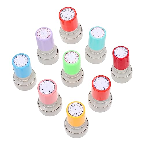 Kisangel 9 Stück Teiliges Lehrstempelset mit Uhrenmotiven Durchmesser für Schüler zur Zeitbestimmung Schwarze Rote und Blaue Stempel Zufällige Griff Farben für Unterricht von Kisangel