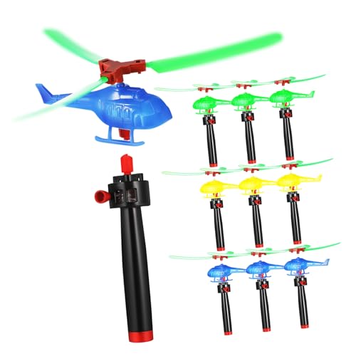 Kisangel 9Stücke Fliegende Hubschrauber Spielzeuge Zugschnur Launcher Vielseitige Outdoor Spielzeuge Robuste Hubschrauber Figuren für Kreatives Kindergeburtstage von Kisangel