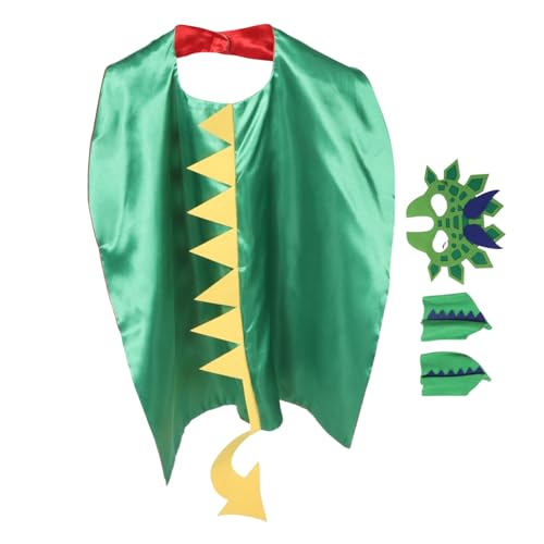 Kisangel Dinosaurierkostüm Für Junge Mädchen Mit Umhang Dino-Maske Krallen Cartoon-Motiv Rollenspiel-zubehör Party-verkleidung Geburtstagsfeier Spielkleidung Grün von Kisangel