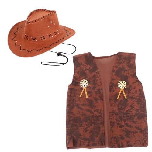 Kisangel Cowboy Kostüm Zubehör Set für Herren Teiliges Set mit Braunem Cowboy Hut und Xl Jeansjacke für Karneval Halloween und Mottopartys Bequem und Auffällig für Unvergessliche Feiern von Kisangel