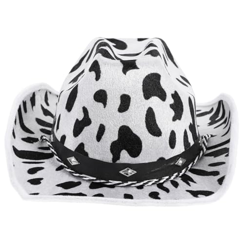 Kisangel Cowgirl Hut mit Kuhmuster Western Hut für Damen und Herren Cosplay Kostüm Zubehör für Halloween Fasching und Western mottopartys von Kisangel