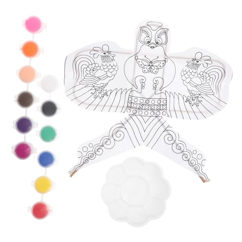 Kisangel DIY Drachen Bastelset für Blanko Design zum Dekorieren Malen Spaß Haben Party Kit für Anfänger Hühner Muster Farben Palette für Outdoor Aktivitäten von Kisangel